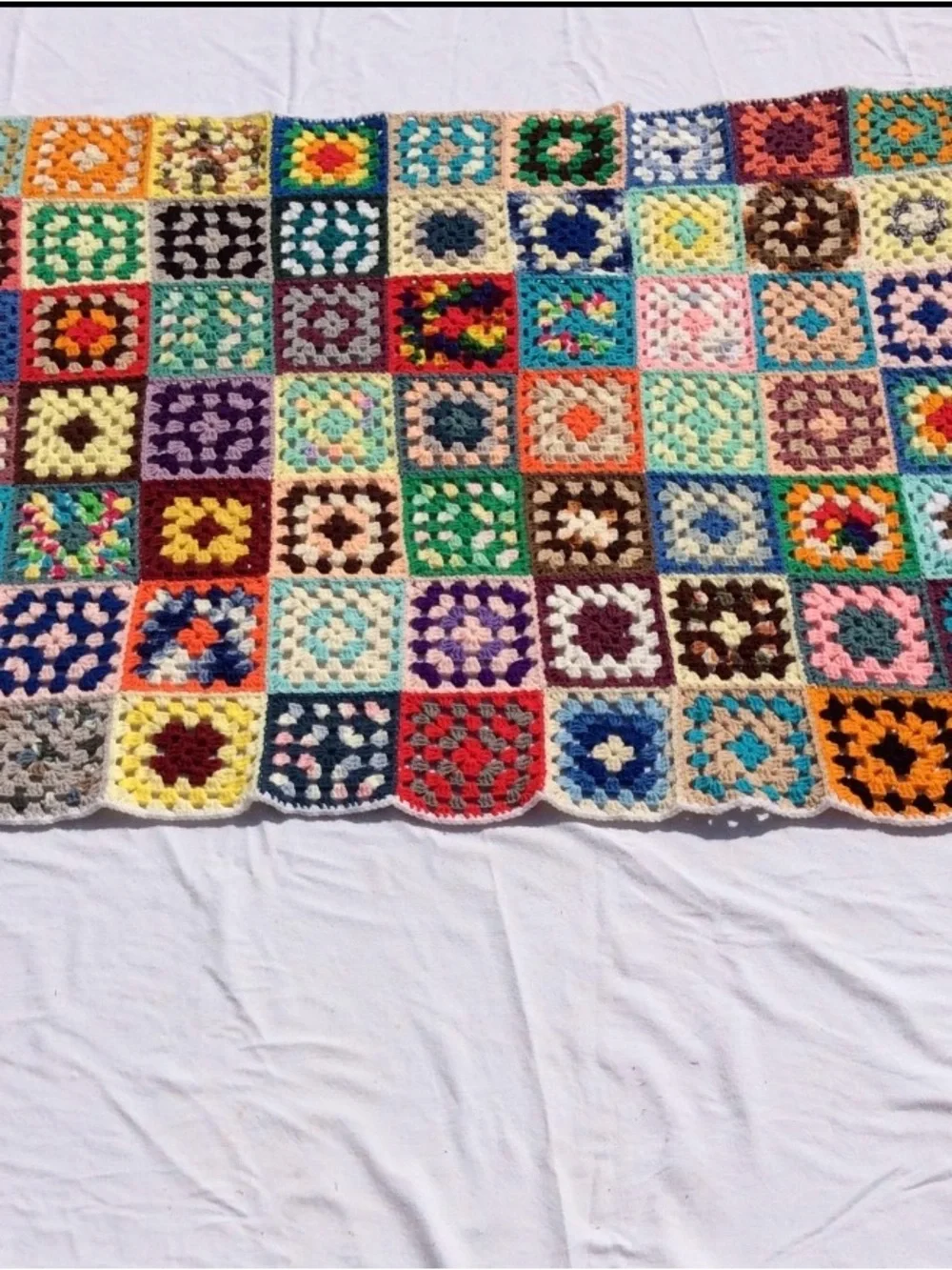 Vintage Handmade Colorful Crochet Granny Square Blanket